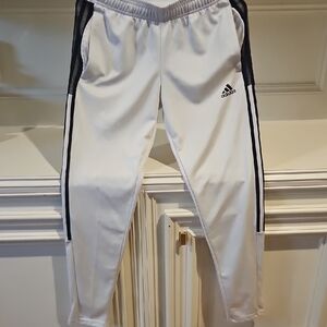 Adidas Kids White Joggers with Black Stripes